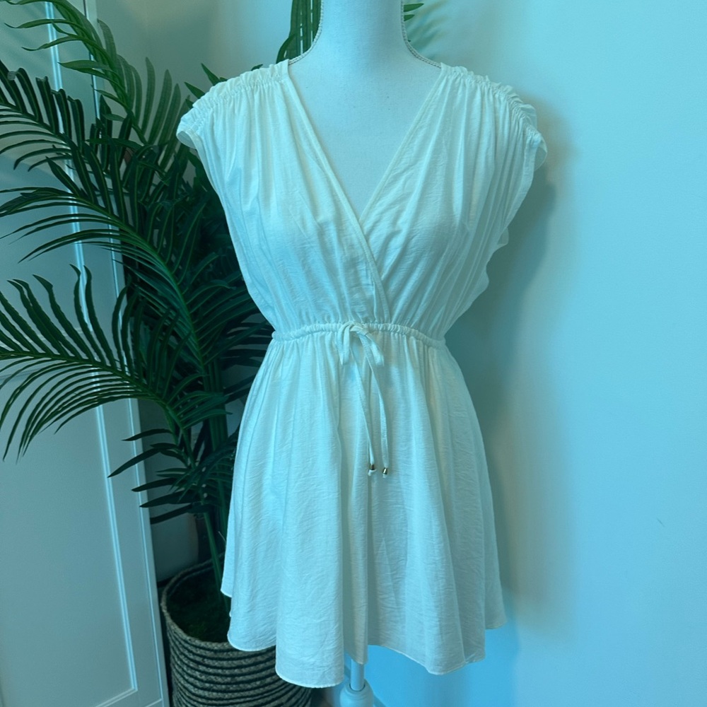 Mustard Seed White V-Neck Drawstring Dress